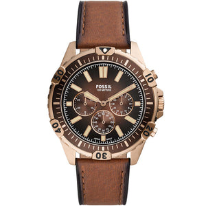 Fossil "Garrett" FS5867 Mens Rose Gold and Brown Chronograph Watch