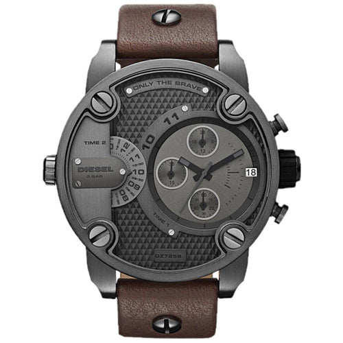 Diesel Watches | Mens Diesel Watch | DZ7258 Gunmetal / Brown Leather Little Daddy