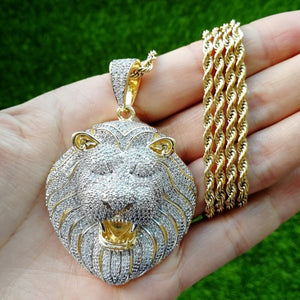 LIONS HEAD iced out Pendant and Chain