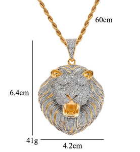 LIONS HEAD iced out Pendant and Chain