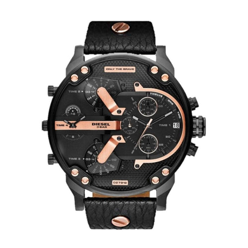Diesel Watches | Mens Diesel Watch | DZ7350 black leather / Rose Gold